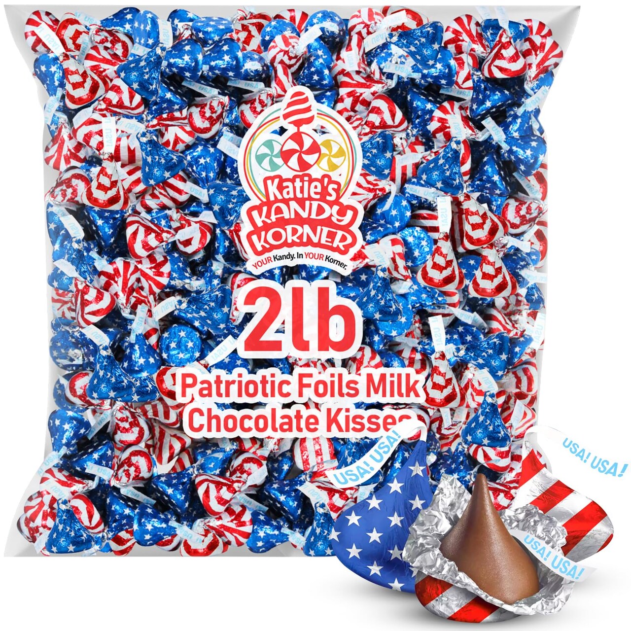 2lb Candy Individually Wrapped, Perfect Fourth of July Red White and Blue